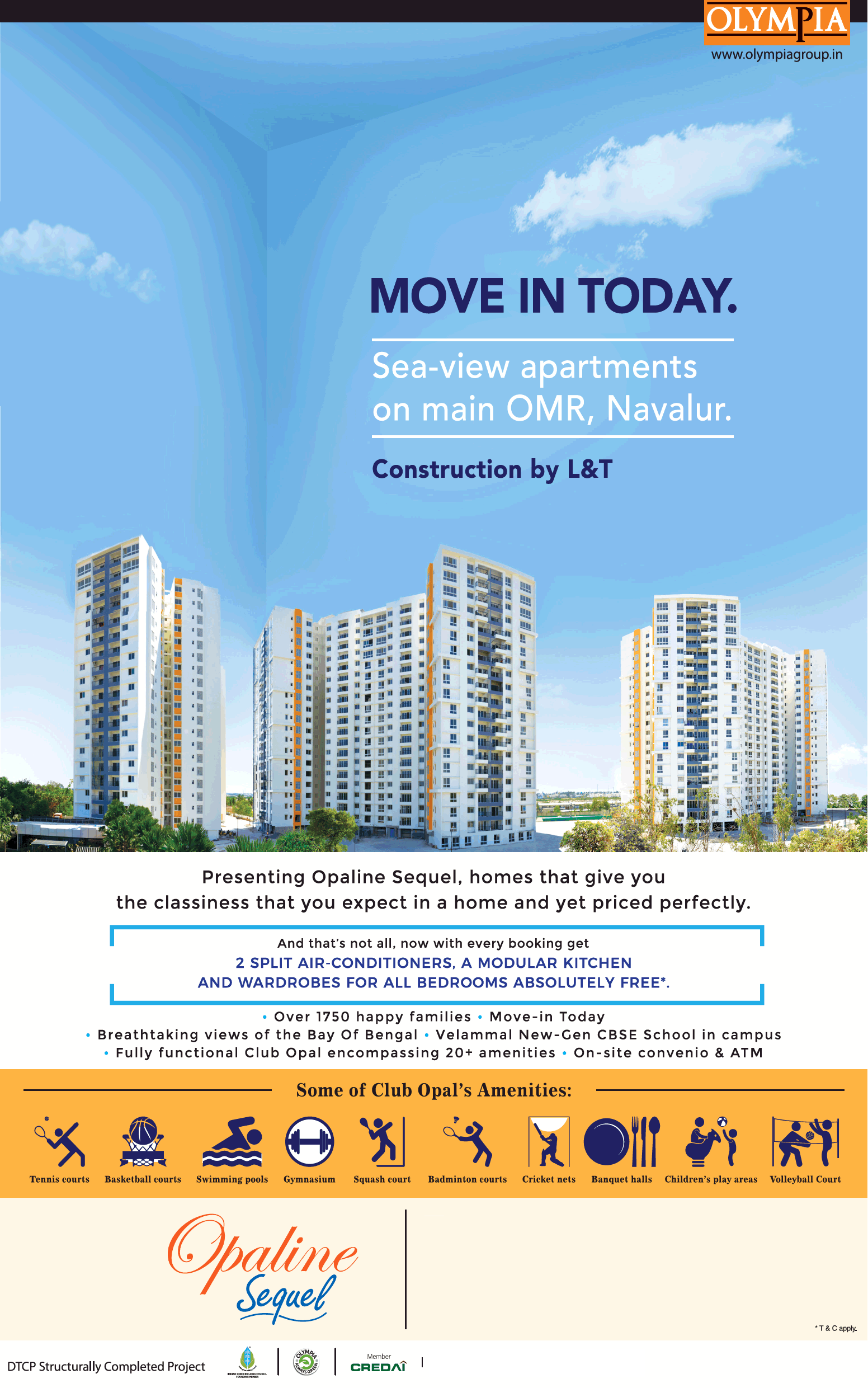 Olympia Opaline Sequel sea-view apartments on main OMR, Navalur, Chennai Update